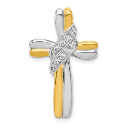 Solid 14k Two-tone Simulated CZ Cross Pendant