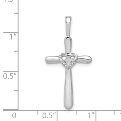 Solid 14k White Gold 1/10ct. Simulated CZ Cross w/Heart Pendant