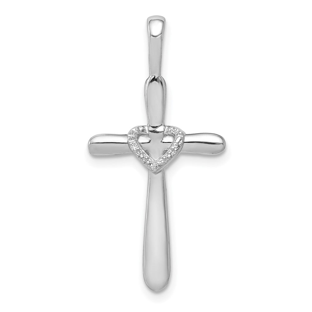 Solid 14k White Gold 1/10ct. Simulated CZ Cross w/Heart Pendant