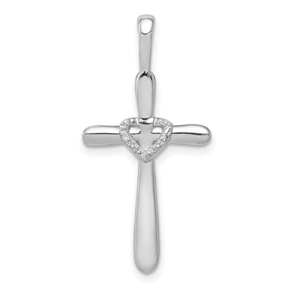 Solid 14k White Gold 1/10ct. Simulated CZ Cross w/Heart Pendant