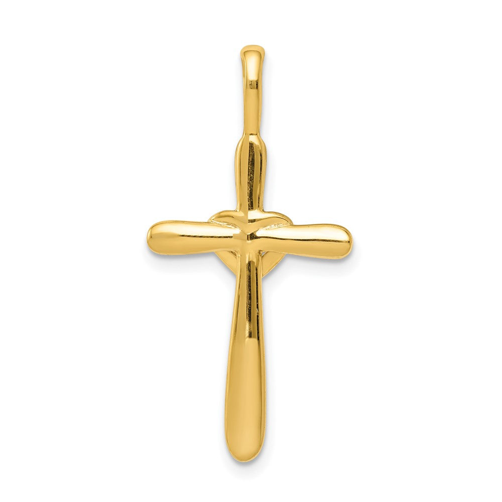 Solid 14k Yellow Gold Simulated CZ Cross w/Heart Pendant