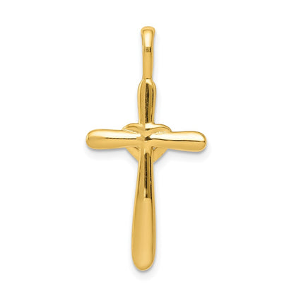 Solid 14k Yellow Gold Simulated CZ Cross w/Heart Pendant