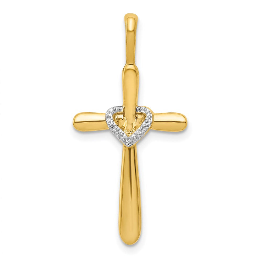 14k yellow gold real diamond cross w heart pendant pm4992 010 ya