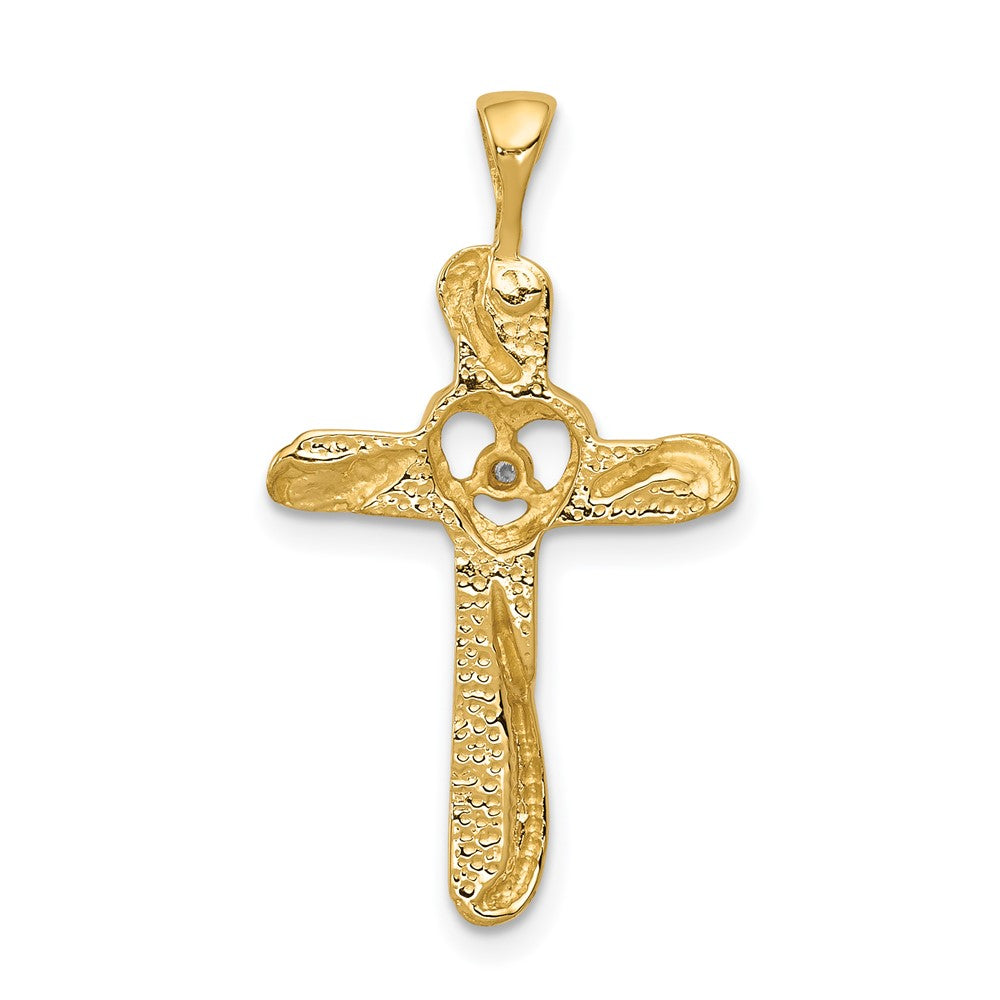 Solid 14k Yellow Gold AA Simulated CZ Cross Pendant