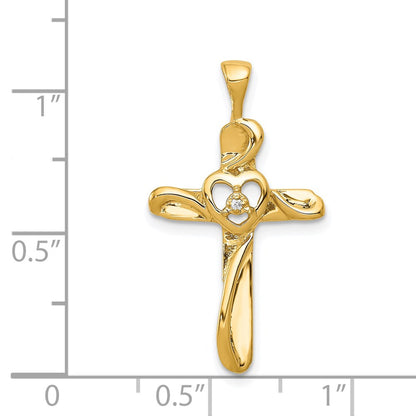 Solid 14k Yellow Gold AA Simulated CZ Cross Pendant