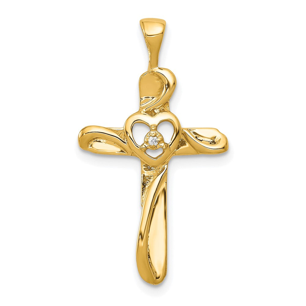 Solid 14k Yellow Gold AA Simulated CZ Cross Pendant