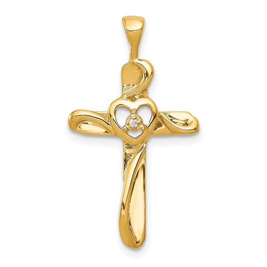 Solid 14k Yellow Gold AA Simulated CZ Cross Pendant