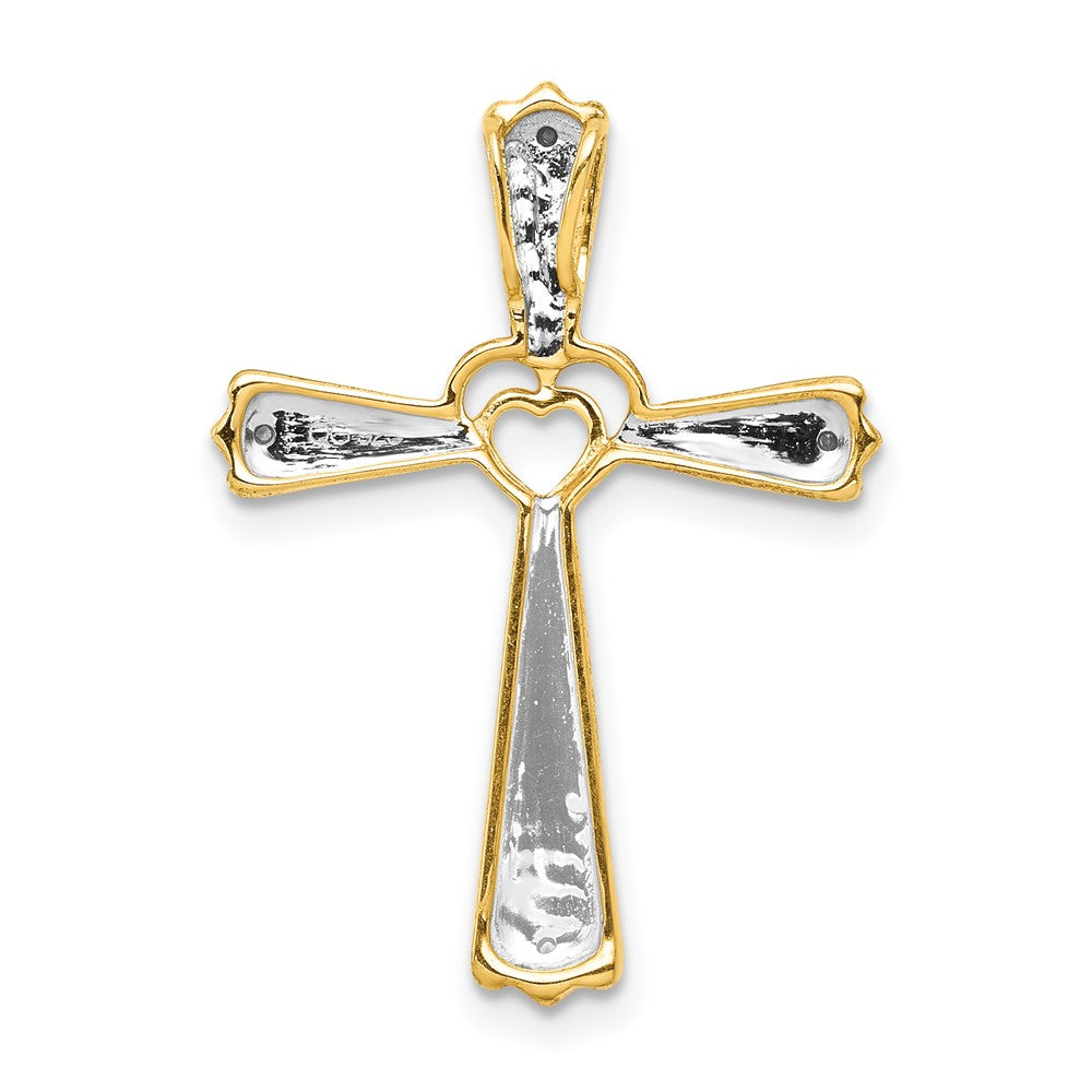 Solid 14k Yellow Gold Rhodium Simulated CZ Cross Pendant