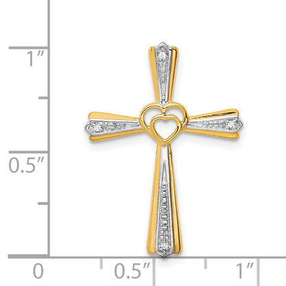 Solid 14k Yellow Gold Rhodium Simulated CZ Cross Pendant
