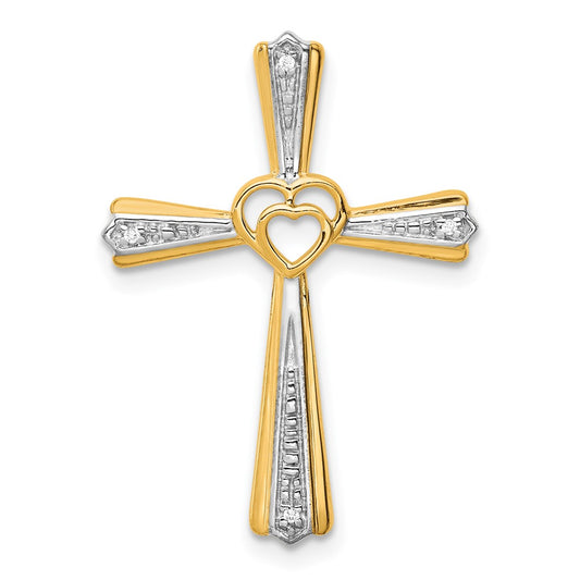Solid 14k Yellow Gold Rhodium Simulated CZ Cross Pendant