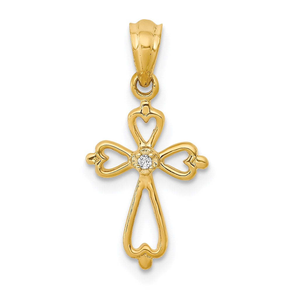 14k yellow gold real diamond accented cross pendant pm4996 001 ya