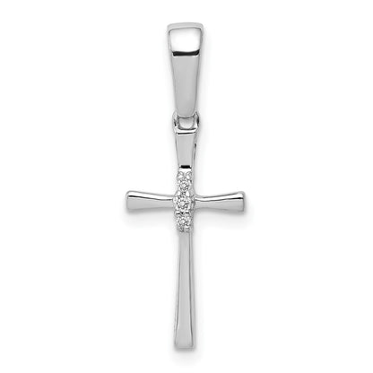 Solid 14k White Gold .02ct. Simulated CZ Cross Pendant