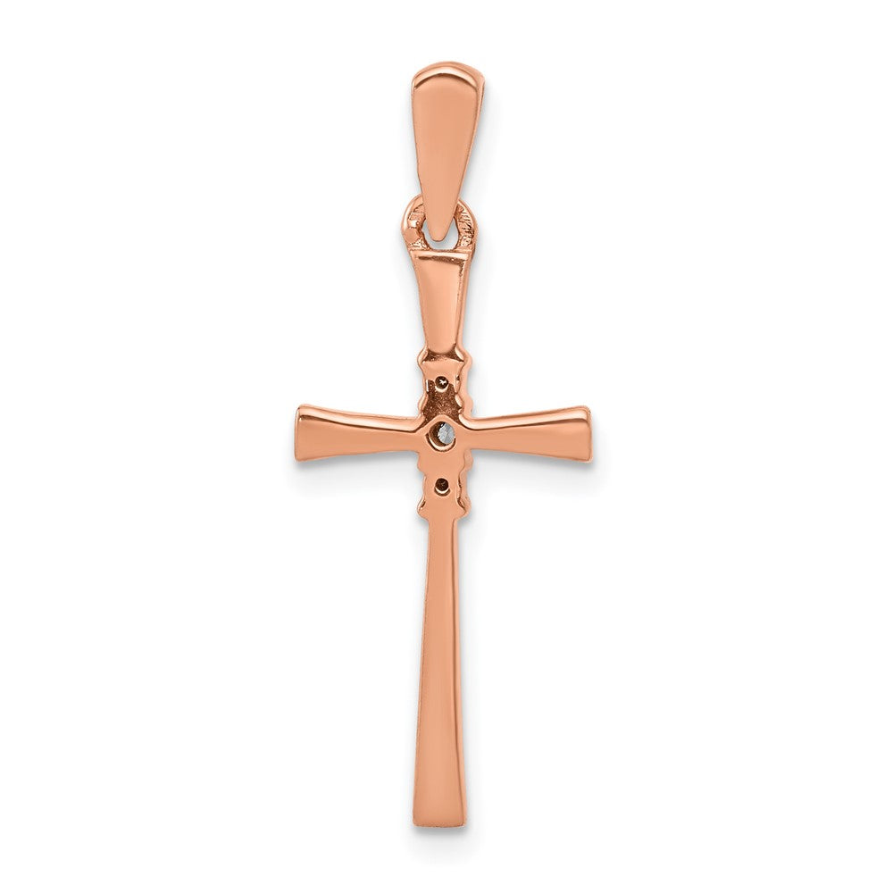 Solid 14k Rose Gold .03ct. Simulated CZ Cross Pendant