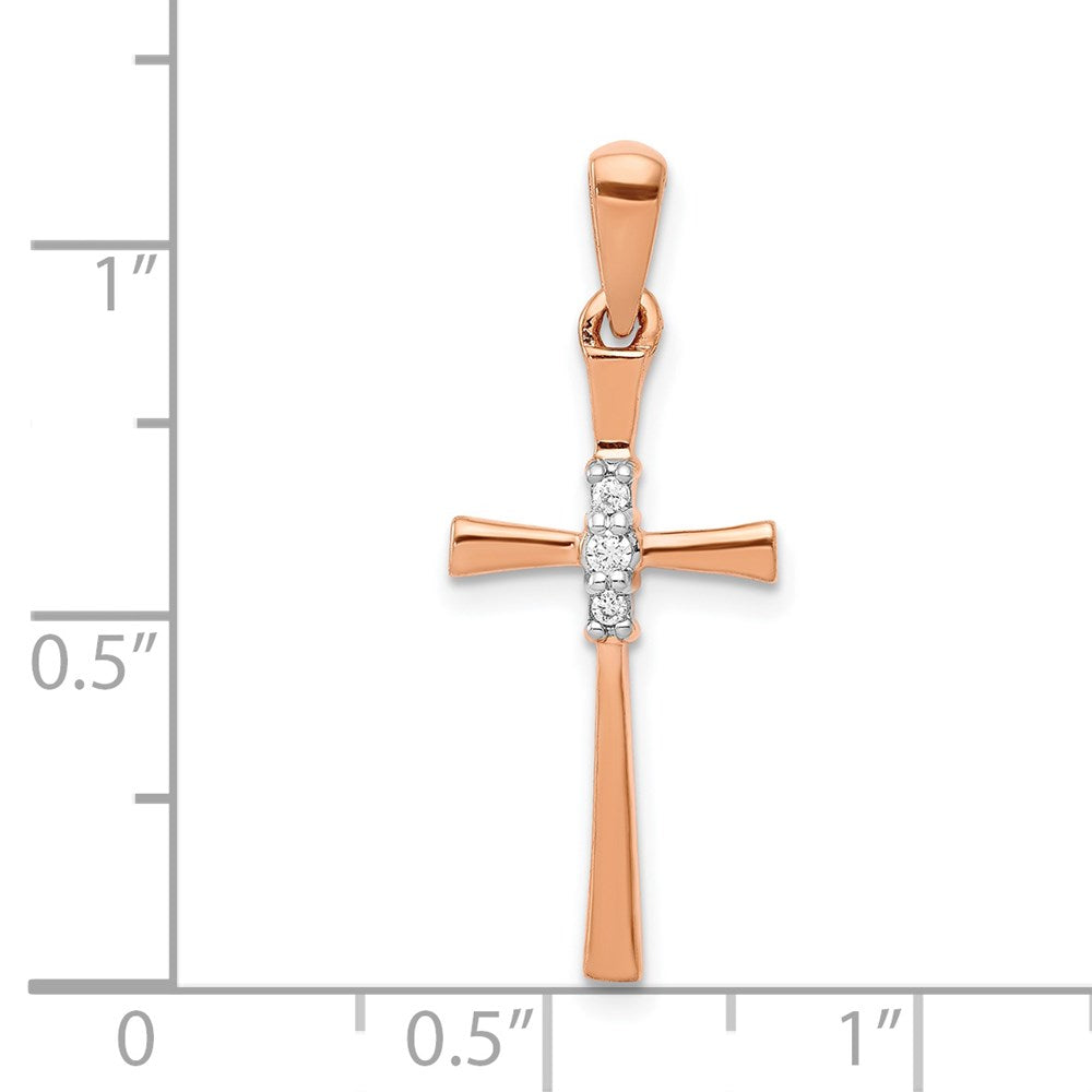 Solid 14k Rose Gold .03ct. Simulated CZ Cross Pendant