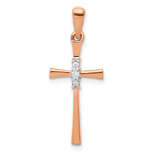 Solid 14k Rose Gold .03ct. Simulated CZ Cross Pendant