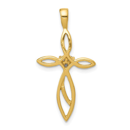 Solid 14k Yellow Gold AA Simulated CZ Cross Pendant