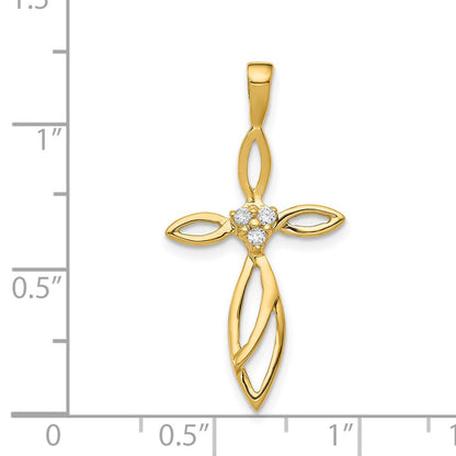 Solid 14k Yellow Gold AA Simulated CZ Cross Pendant