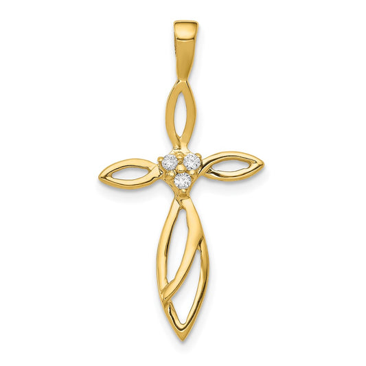 Solid 14k Yellow Gold AA Simulated CZ Cross Pendant