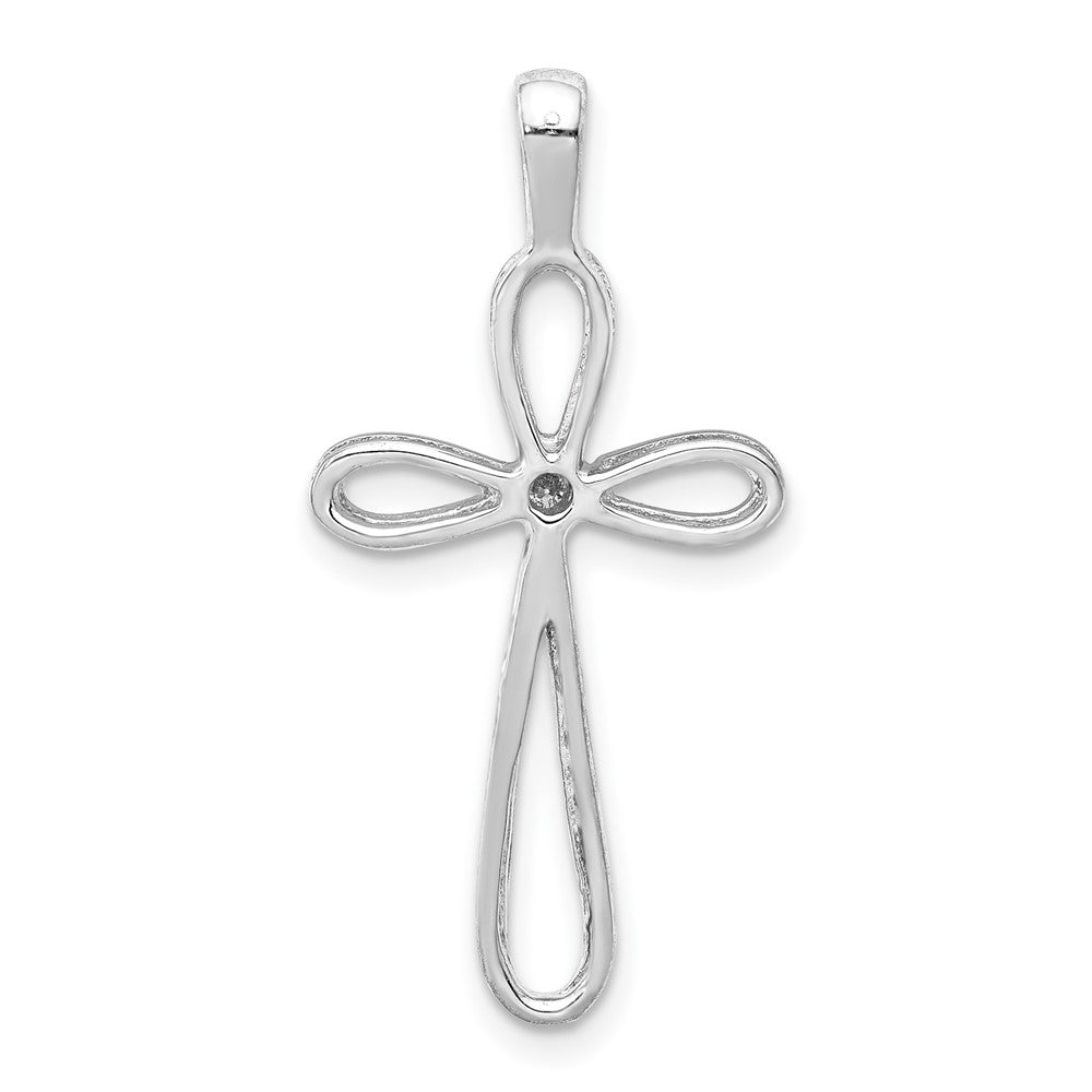 Solid 14k White Gold AA Simulated CZ Cross Pendant