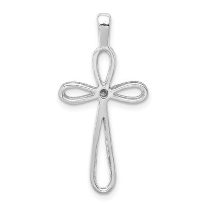 Solid 14k White Gold AA Simulated CZ Cross Pendant