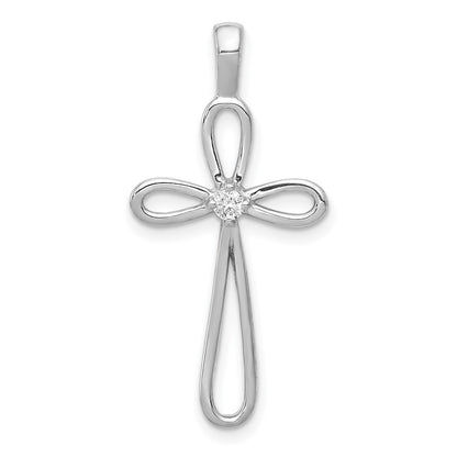 Solid 14k White Gold AA Simulated CZ Cross Pendant