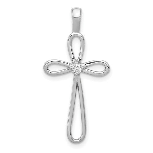 Solid 14k White Gold AA Simulated CZ Cross Pendant