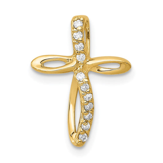 Solid 14k Yellow Gold AA Simulated CZ Cross Pendant