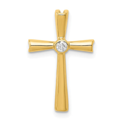 Solid 14k Yellow Gold AA Simulated CZ Cross Pendant