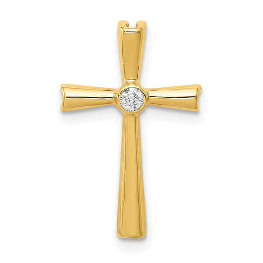 Solid 14k Yellow Gold AA Simulated CZ Cross Pendant