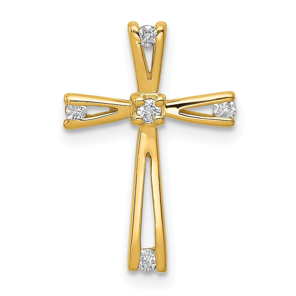 Solid 14k Yellow Gold AA Simulated CZ Cross Pendant