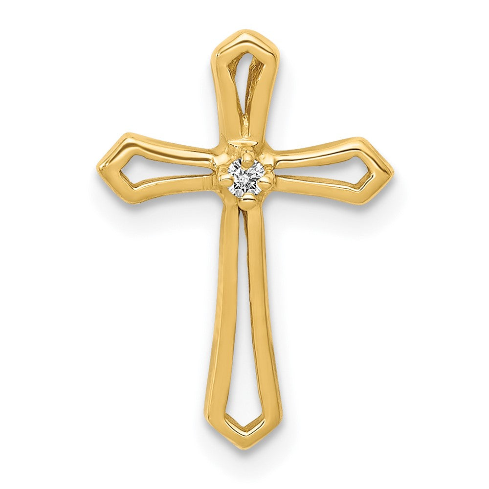 Solid 14k Yellow Gold AA Simulated CZ Cross Pendant
