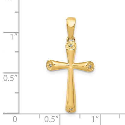 Solid 14k Yellow Gold AA Simulated CZ Cross Pendant