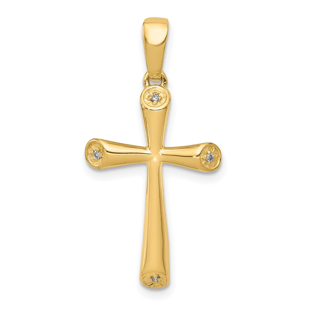 Solid 14k Yellow Gold AA Simulated CZ Cross Pendant