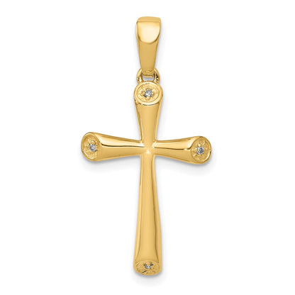 Solid 14k Yellow Gold AA Simulated CZ Cross Pendant