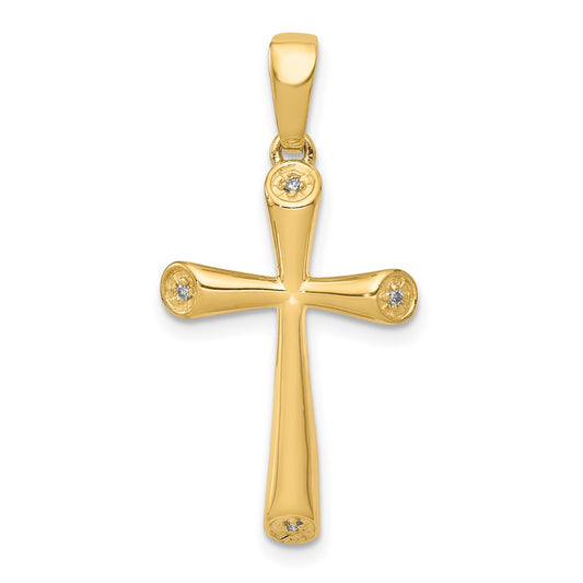 Solid 14k Yellow Gold AA Simulated CZ Cross Pendant