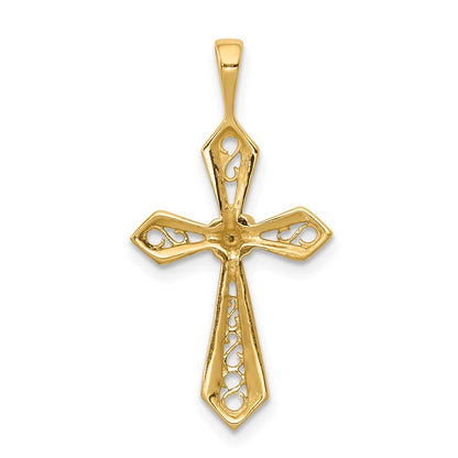 Solid 14k Yellow Gold AA Simulated CZ Passion Cross Pendant