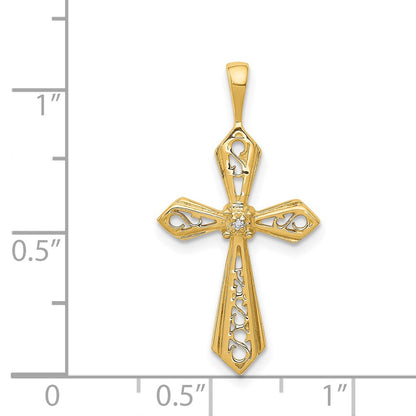 Solid 14k Yellow Gold AA Simulated CZ Passion Cross Pendant