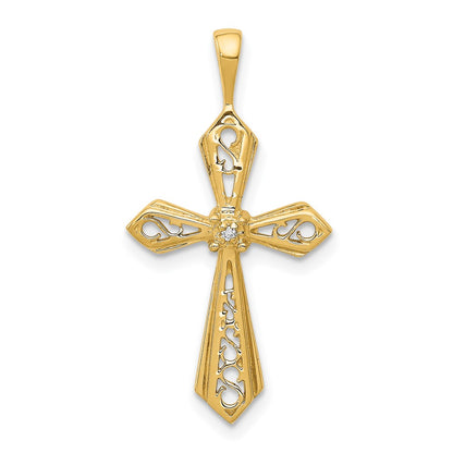 Solid 14k Yellow Gold AA Simulated CZ Passion Cross Pendant