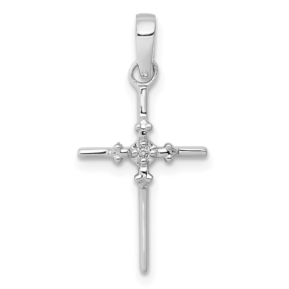 14k white gold 01ct real diamond polished budded cross pendant pm5022 001 wa