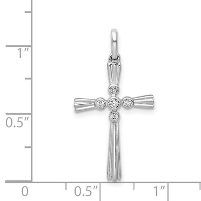 Solid 14k White Gold 1/15ct. Simulated CZ Cross Pendant
