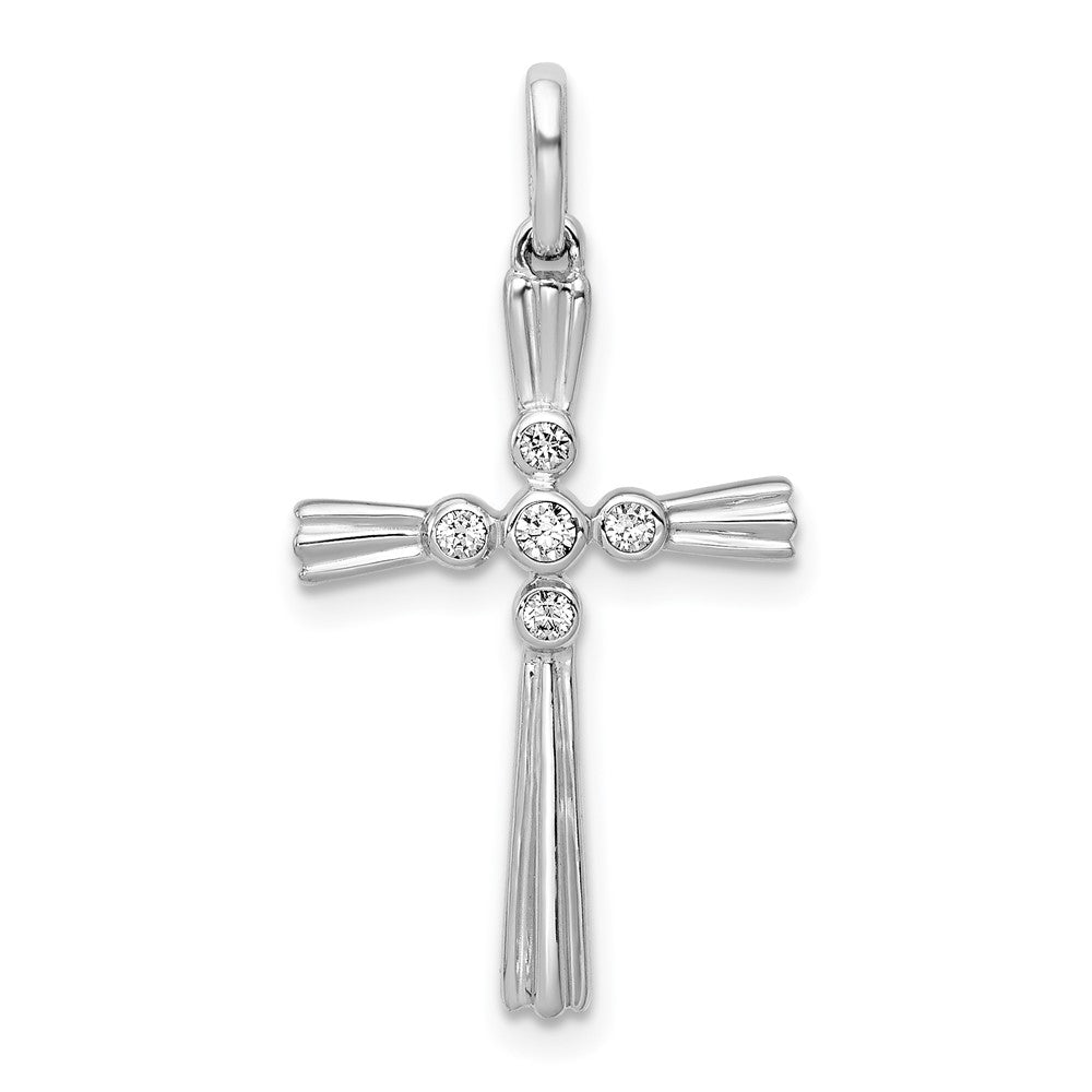 Solid 14k White Gold 1/15ct. Simulated CZ Cross Pendant