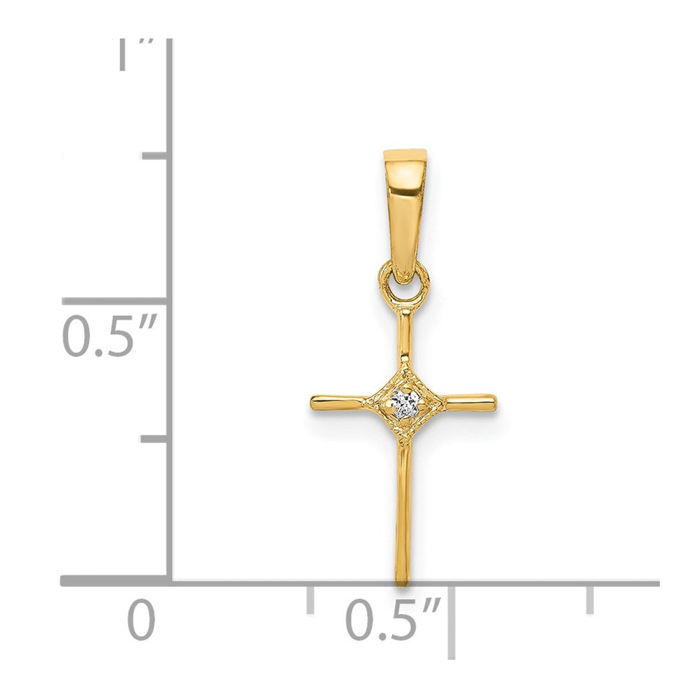 Solid 14k Yellow Gold Small .01ct. Simulated CZ Cross Pendant