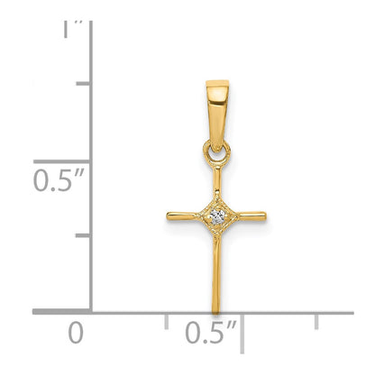 Solid 14k Yellow Gold Small .01ct. Simulated CZ Cross Pendant