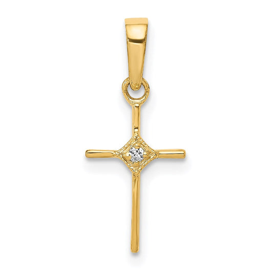 14k yellow gold small 01ct real diamond cross pendant pm5026 001 ya