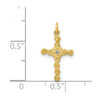 Solid 14k Yellow Gold Small .01ct. Simulated CZ Cross Charm