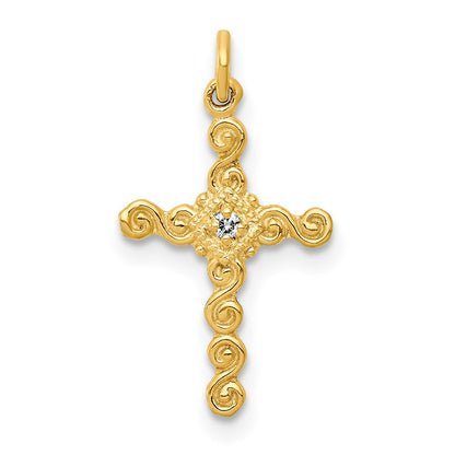 Solid 14k Yellow Gold Small .01ct. Simulated CZ Cross Charm