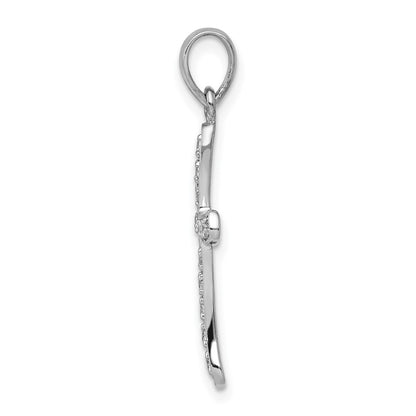 Solid 14k White Gold 1/8ct. Simulated CZ Cross Pendant