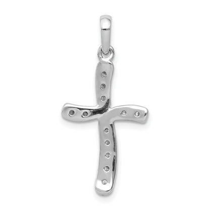 Solid 14k White Gold 1/8ct. Simulated CZ Cross Pendant
