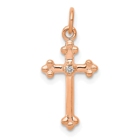 14k rose gold small real diamond budded cross pendant pm5030 002 ra