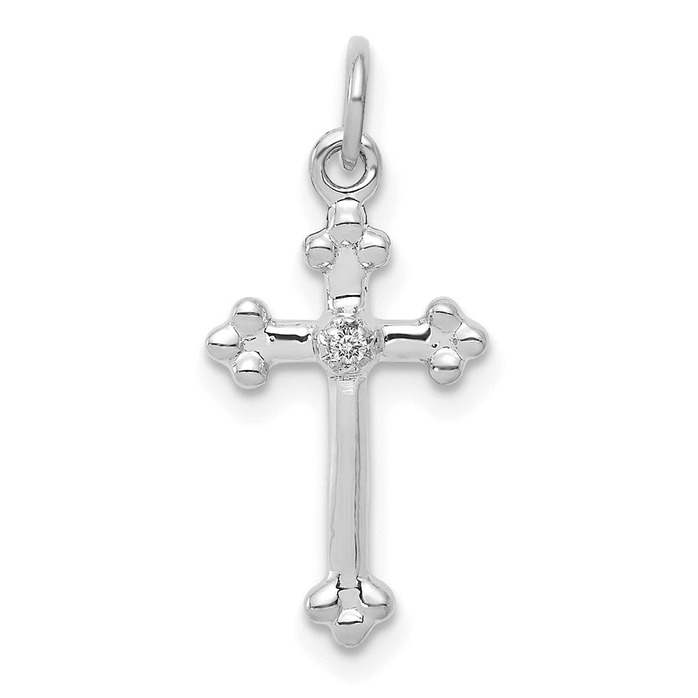 14k white gold small real diamond budded cross pendant pm5030 002 wa